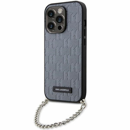 Ovitek za Apple iPhone 14 Pro Max, Karl Lagerfeld, Saffiano Monogram Chain, Srebrn.