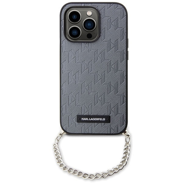 Ovitek za Apple iPhone 14 Pro Max, Karl Lagerfeld, Saffiano Monogram Chain, Srebrn.