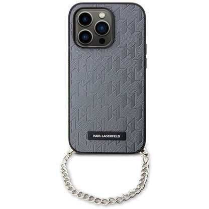 Ovitek za Apple iPhone 14 Pro Max, Karl Lagerfeld, Saffiano Monogram Chain, Srebrn.