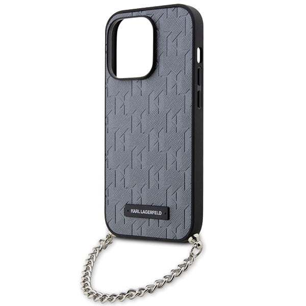 Ovitek za Apple iPhone 14 Pro Max, Karl Lagerfeld, Saffiano Monogram Chain, Srebrn.