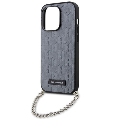 Ovitek za Apple iPhone 14 Pro Max, Karl Lagerfeld, Saffiano Monogram Chain, Srebrn.
