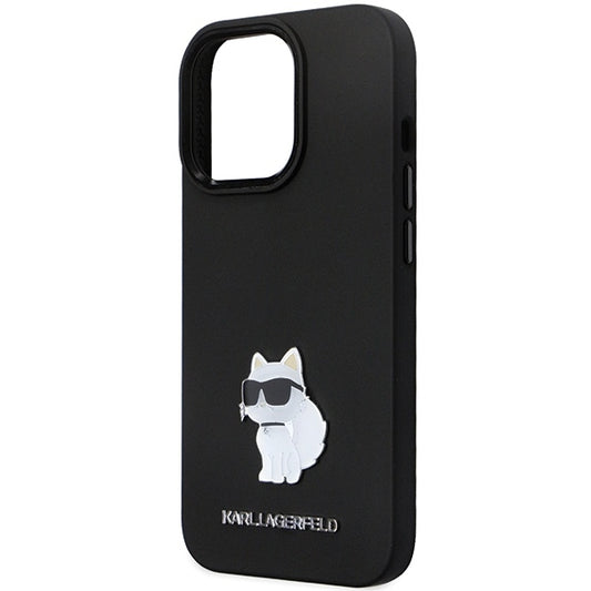 Ovitek za Apple iPhone 14 Pro Max, Karl Lagerfeld, Silicone Choupette Metal, črn