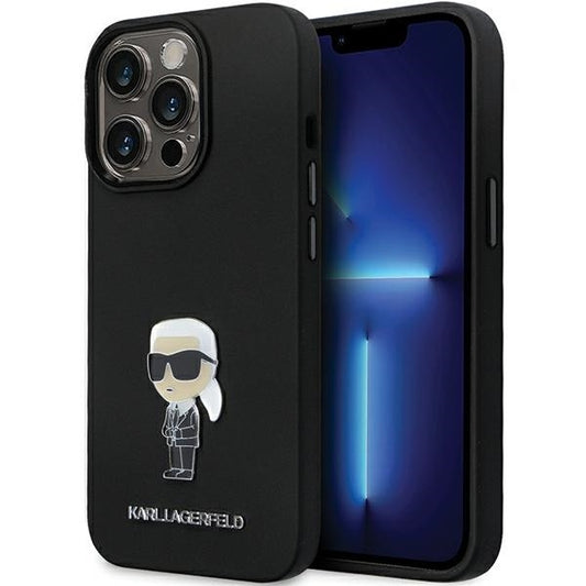 Ovitek za Apple iPhone 14 Pro Max, Karl Lagerfeld, Silicone Ikonik Karl Metal, črn