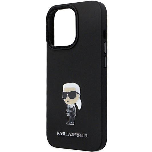 Ovitek za Apple iPhone 14 Pro Max, Karl Lagerfeld, Silicone Ikonik Karl Metal, črn
