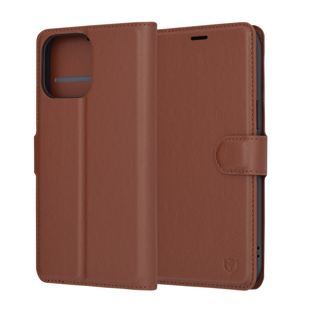 Ovitek za Apple iPhone 14 Pro Max, Techsuit, usnjen folio, rjav