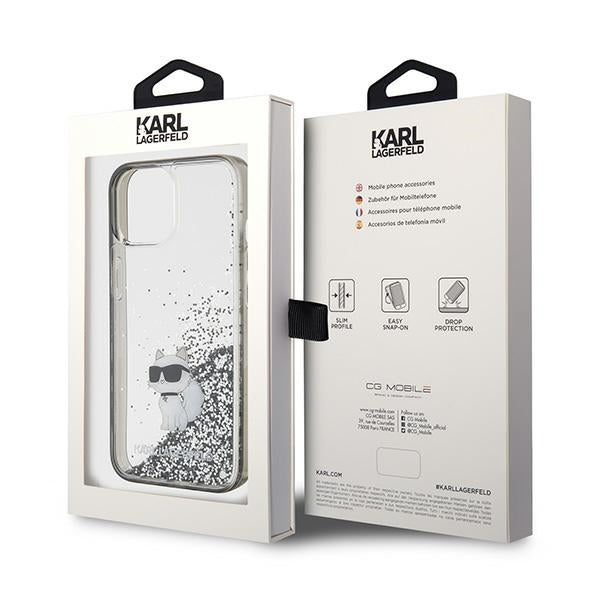 Ovitek za Apple iPhone 15 / 14 / 13, Karl Lagerfeld, Liquid Glitter Choupette, Prozoren
