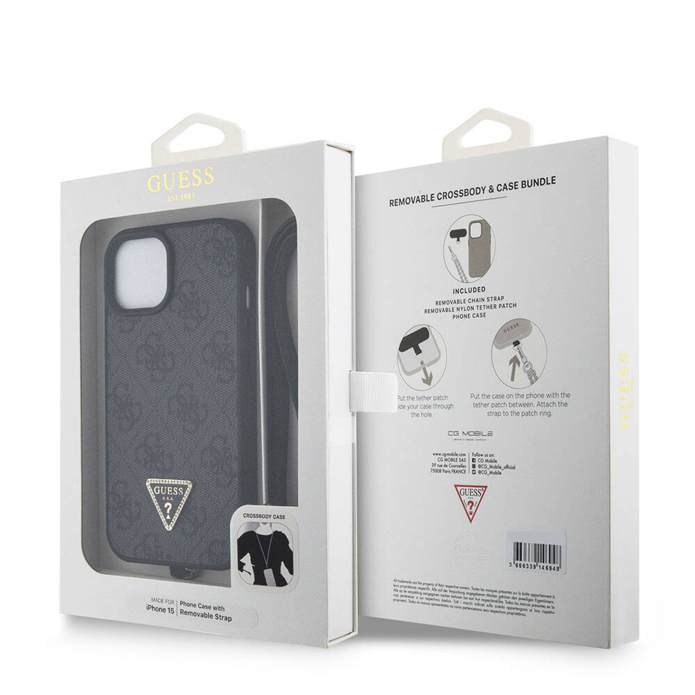 Ovitek za Apple iPhone 15 / 14, Guess, Crossbody 4G Metal Logo, črn