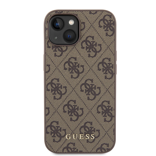 Ovitek za Apple iPhone 15, Guess, 4G Metal Gold Logo, rjava