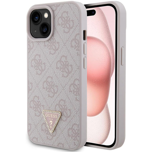 Ovitek za Apple iPhone 15, Guess, 4G Triangle Strass, Roza