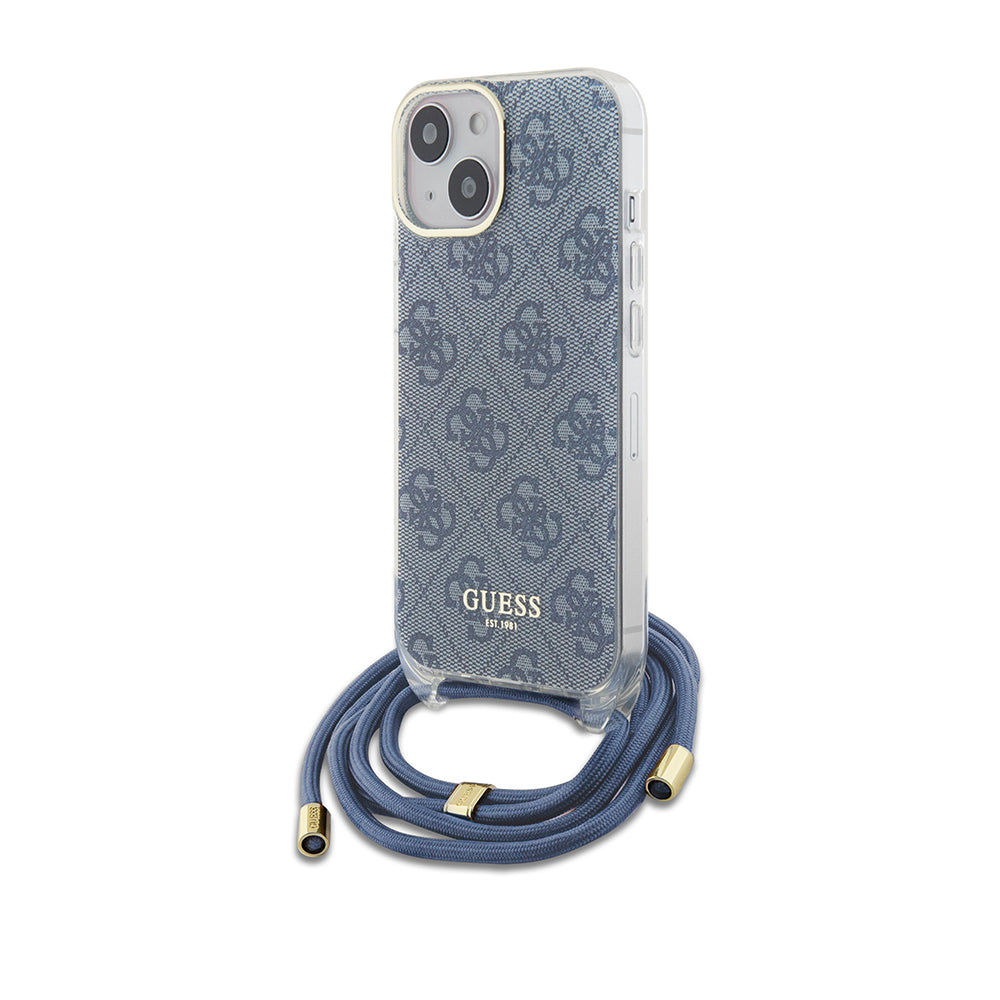 Ovitek za Apple iPhone 15, Guess, Crossbody Cord 4G Print, Modra