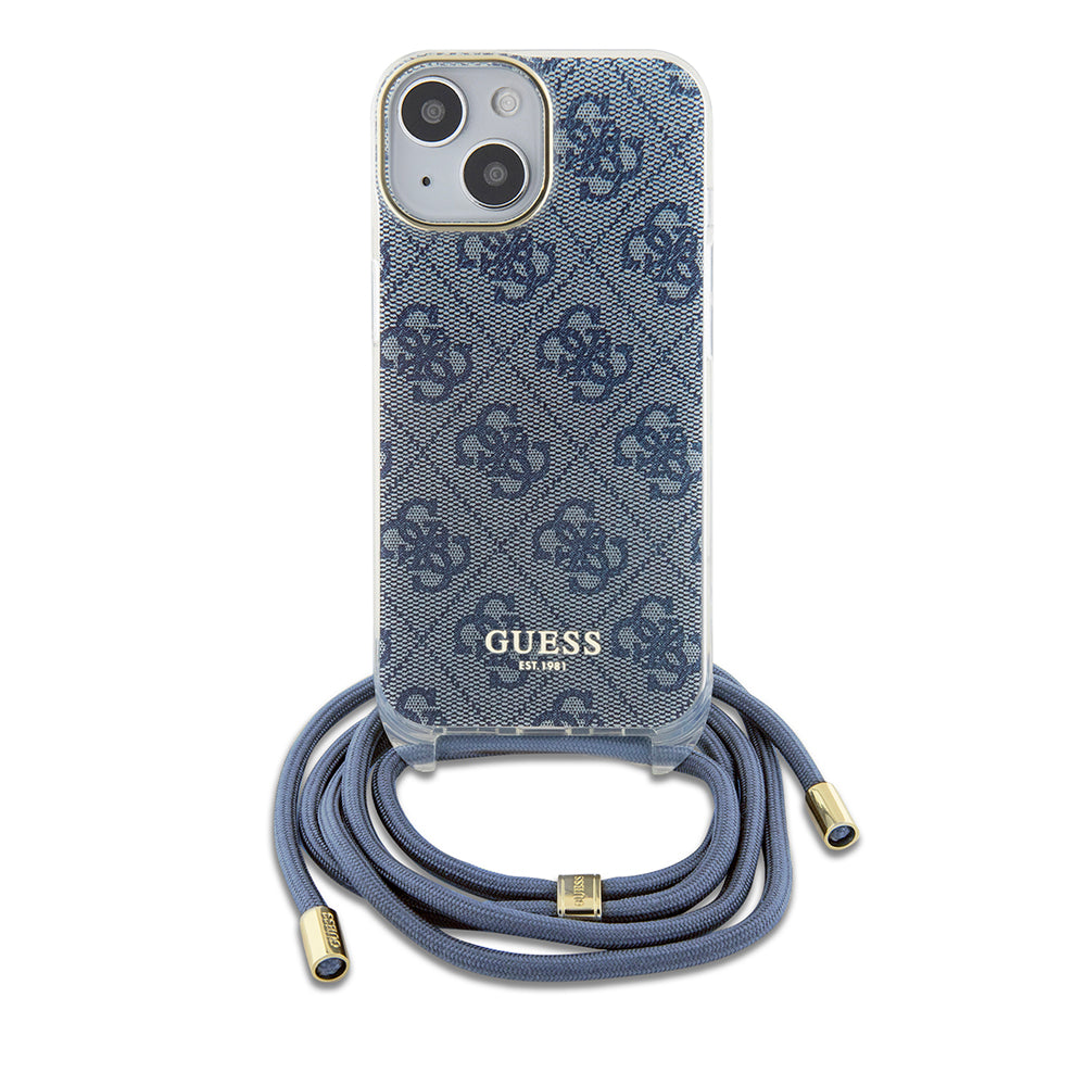 Ovitek za Apple iPhone 15, Guess, Crossbody Cord 4G Print, Modra