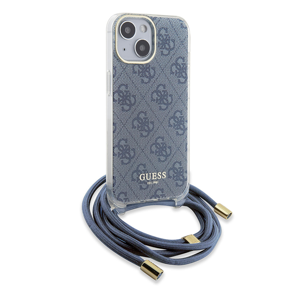 Ovitek za Apple iPhone 15, Guess, Crossbody Cord 4G Print, Modra