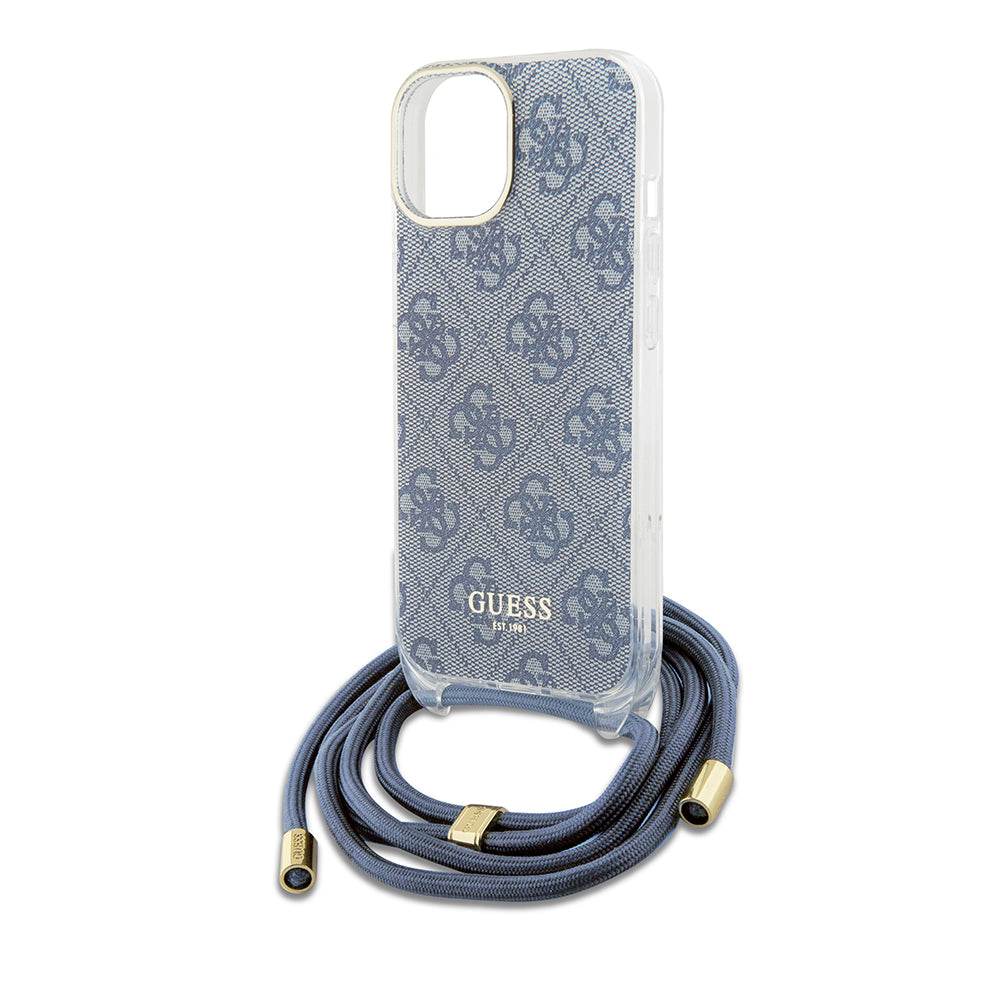 Ovitek za Apple iPhone 15, Guess, Crossbody Cord 4G Print, Modra