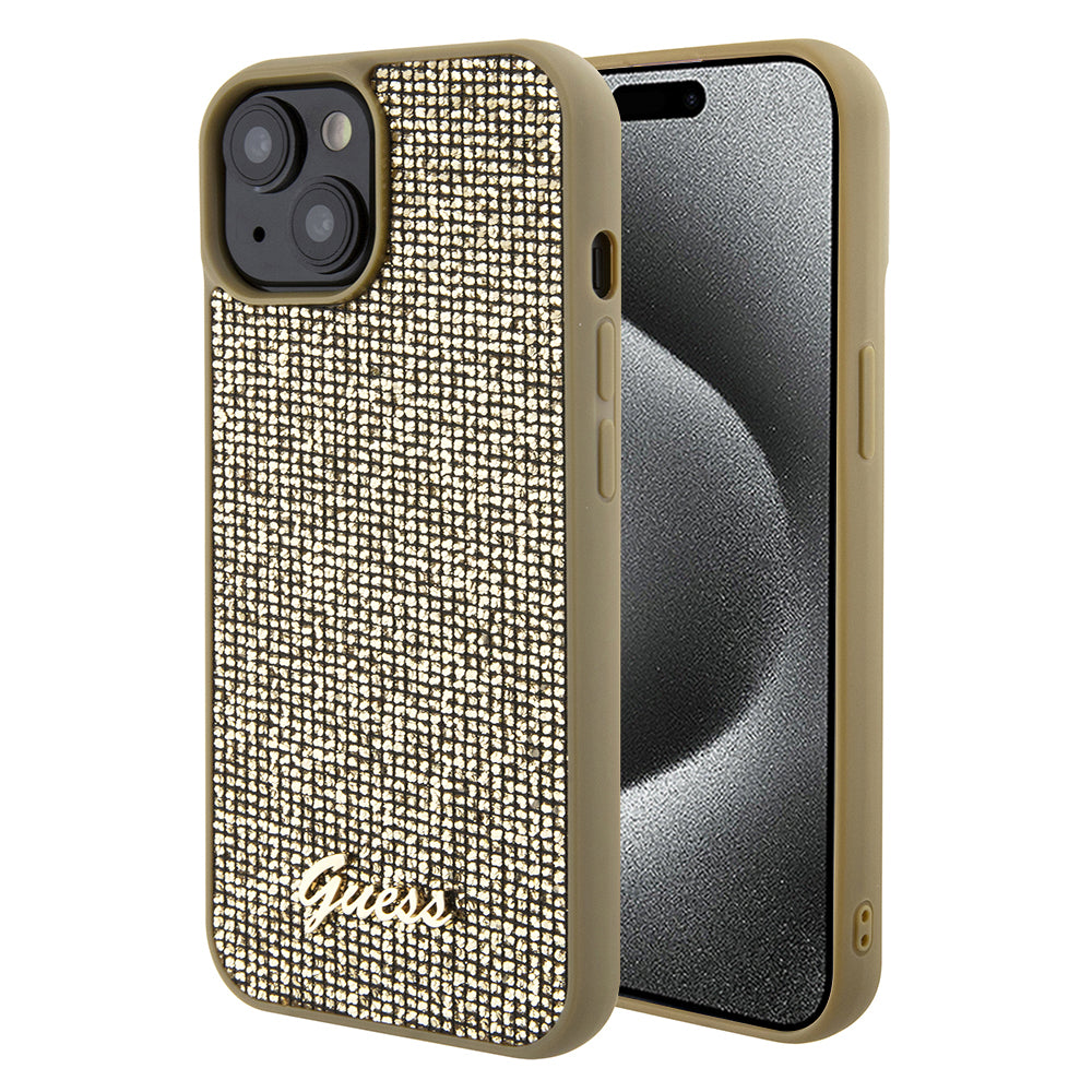 Ovitek za Apple iPhone 15, Guess, Disco Metal Script, Zlat
