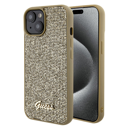 Ovitek za Apple iPhone 15, Guess, Disco Metal Script, Zlat