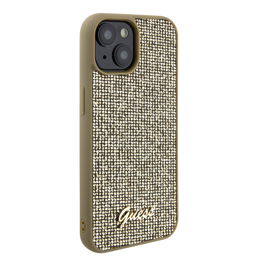 Ovitek za Apple iPhone 15, Guess, Disco Metal Script, Zlat