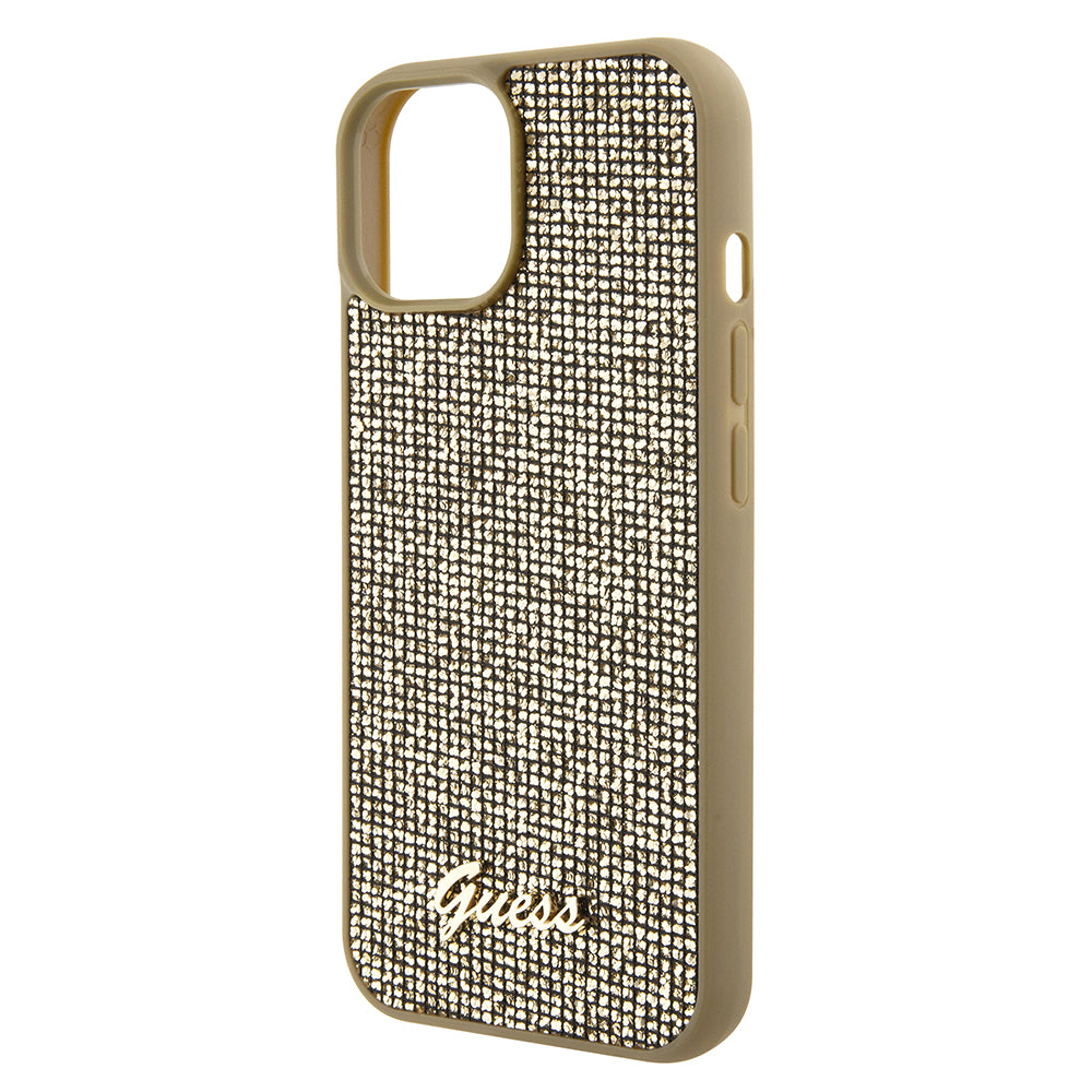 Ovitek za Apple iPhone 15, Guess, Disco Metal Script, Zlat