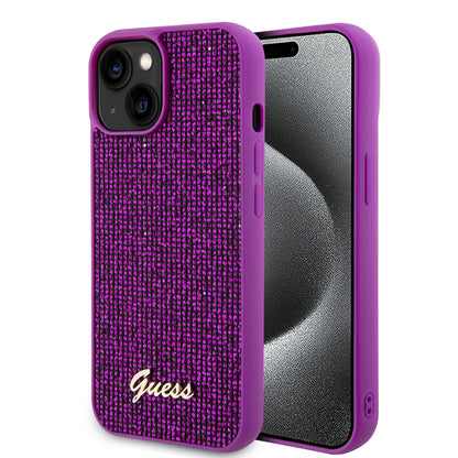 Ovitek za Apple iPhone 15, Guess, Disco Metal Script, Fuksija