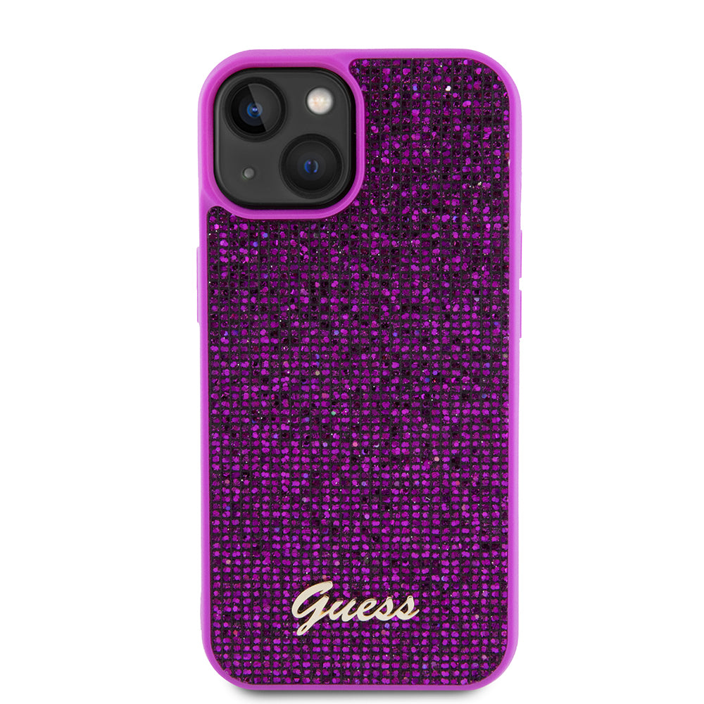 Ovitek za Apple iPhone 15, Guess, Disco Metal Script, Fuksija