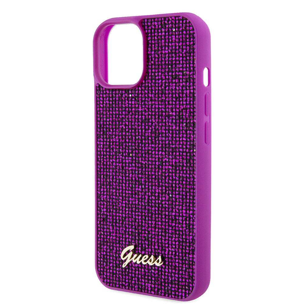 Ovitek za Apple iPhone 15, Guess, Disco Metal Script, Fuksija