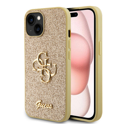 Case for Apple iPhone 15, Guess, Glitter Big 4G Script, Gold
