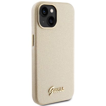 Ovitek za Apple iPhone 15, Guess, Glitter Glossy Script, Bež