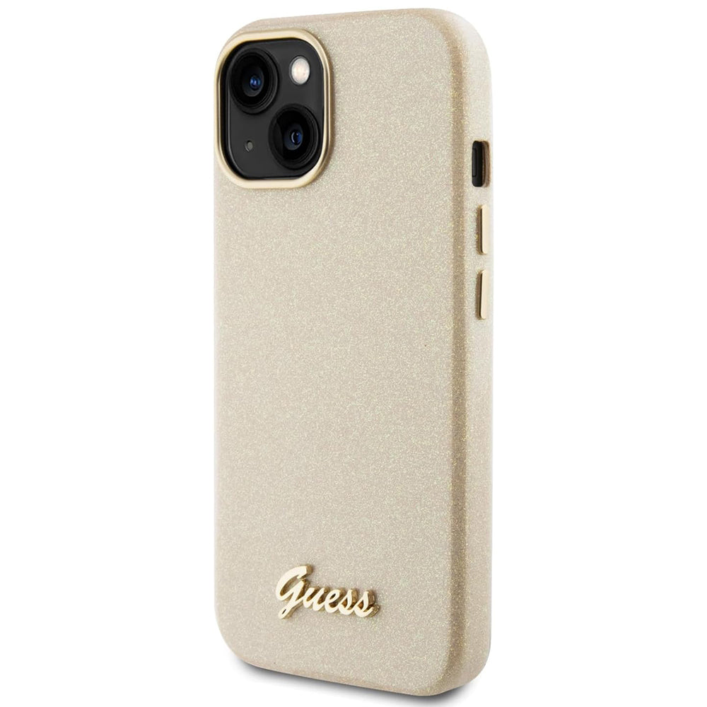 Ovitek za Apple iPhone 15, Guess, Glitter Glossy Script, Bež