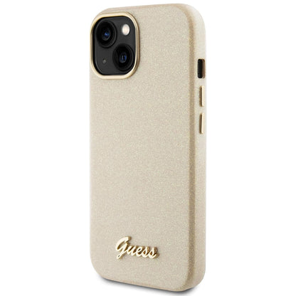 Ovitek za Apple iPhone 15, Guess, Glitter Glossy Script, Bež