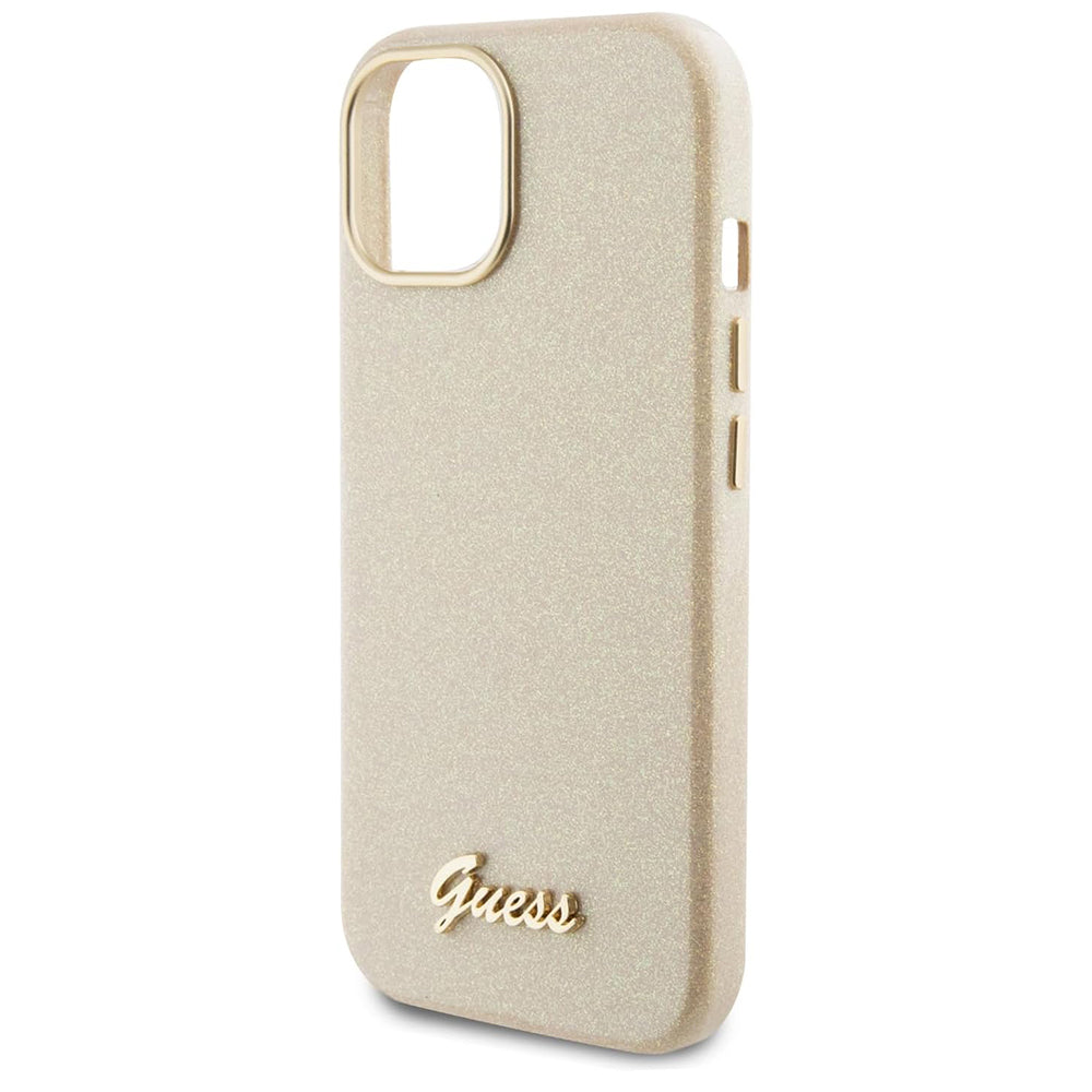 Ovitek za Apple iPhone 15, Guess, Glitter Glossy Script, Bež