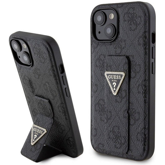 Case for Apple iPhone 15, Guess, Grip Stand 4G Triangle Strass, Black