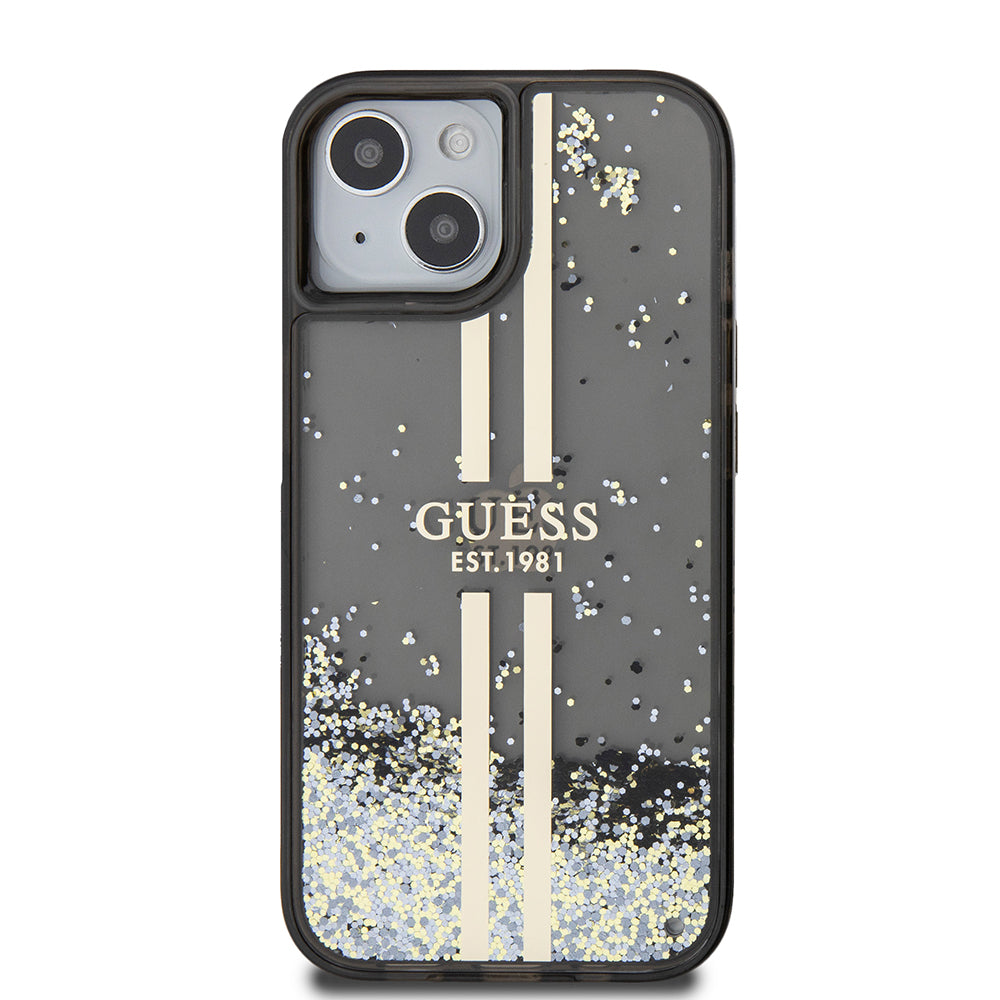 Ovitek za Apple iPhone 15, Guess, Liquid Glitter Gold Stripes, Črn