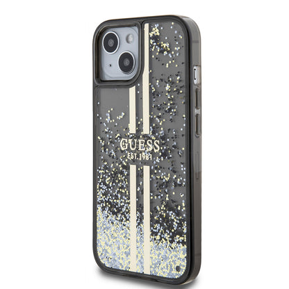 Ovitek za Apple iPhone 15, Guess, Liquid Glitter Gold Stripes, Črn
