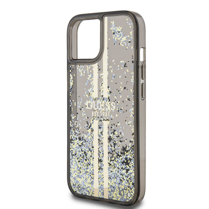 Ovitek za Apple iPhone 15, Guess, Liquid Glitter Gold Stripes, Črn