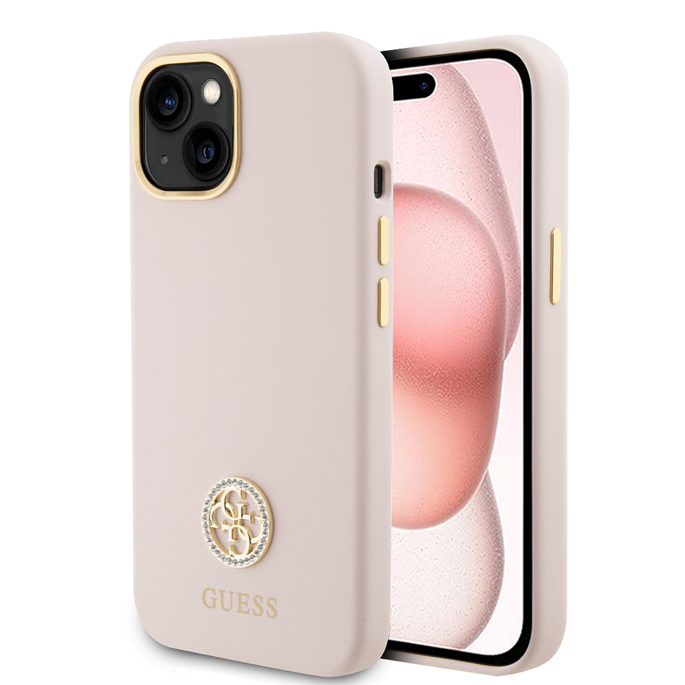 Ovitek za Apple iPhone 15, Guess, Logo Strass 4G, Svetlo roza