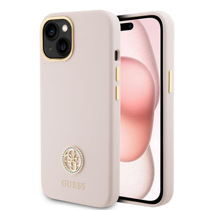 Ovitek za Apple iPhone 15, Guess, Logo Strass 4G, Svetlo roza