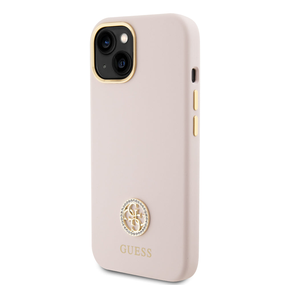 Ovitek za Apple iPhone 15, Guess, Logo Strass 4G, Svetlo roza