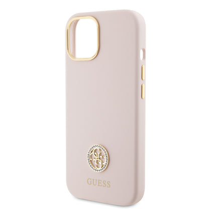Ovitek za Apple iPhone 15, Guess, Logo Strass 4G, Svetlo roza