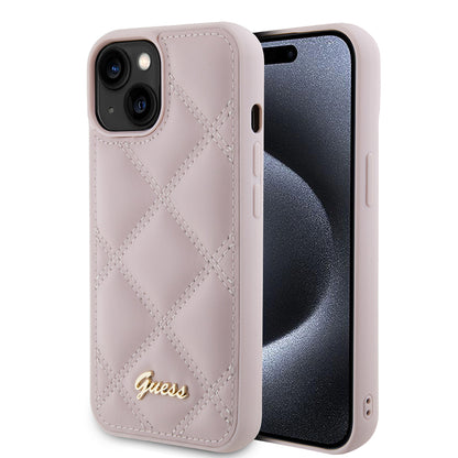 Ovitek za Apple iPhone 15, Guess, Quilted Metal Logo, Roza