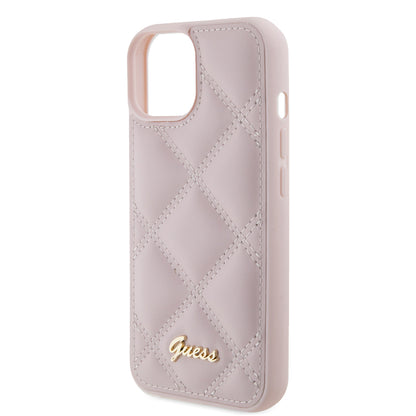 Ovitek za Apple iPhone 15, Guess, Quilted Metal Logo, Roza