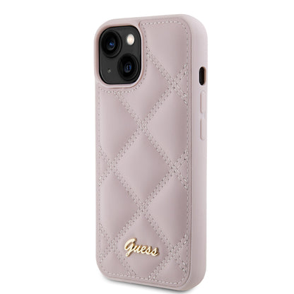 Ovitek za Apple iPhone 15, Guess, Quilted Metal Logo, Roza