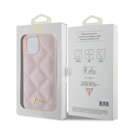 Ovitek za Apple iPhone 15, Guess, Quilted Metal Logo, Roza