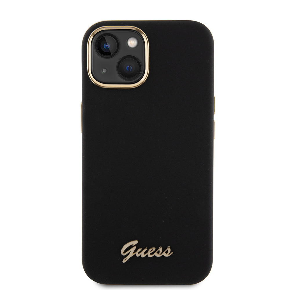 Ovitek za Apple iPhone 15, Guess, Script Metal Logo & Frame, Črn