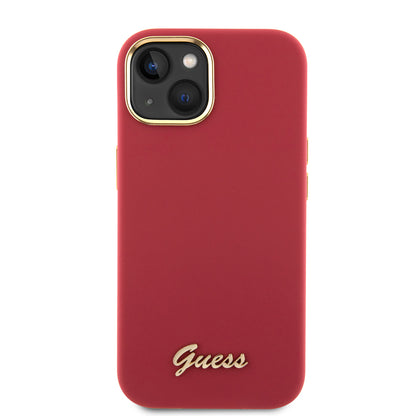Ovitek za Apple iPhone 15, Guess, Script Metal Logo & Frame, Roza