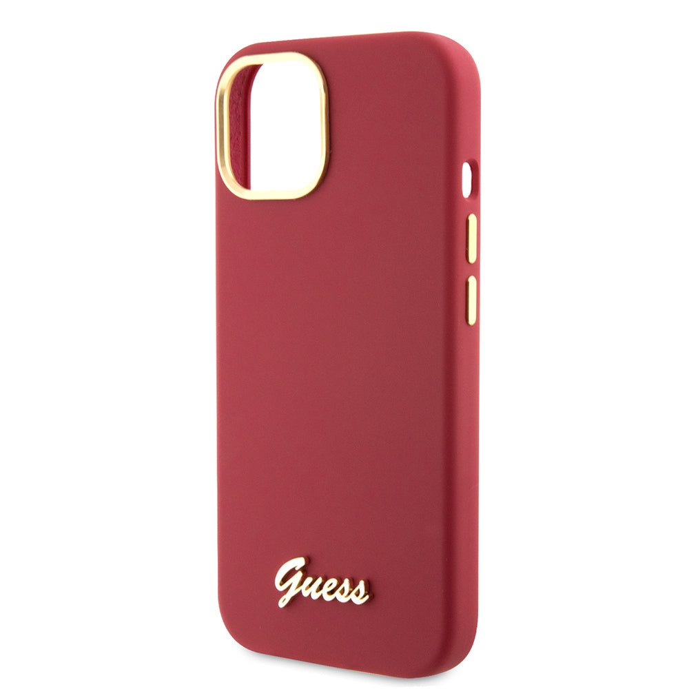 Ovitek za Apple iPhone 15, Guess, Script Metal Logo & Frame, Roza