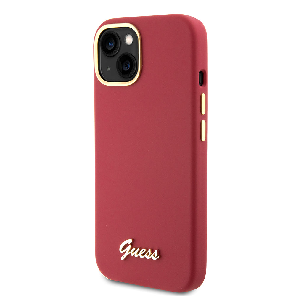 Ovitek za Apple iPhone 15, Guess, Script Metal Logo & Frame, Roza