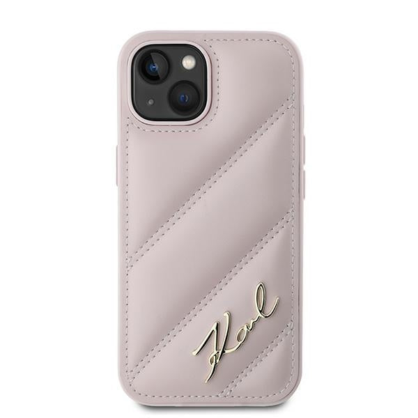 Ovitek za Apple iPhone 15, Karl Lagerfeld, Diagonal Quilted Script, Roza