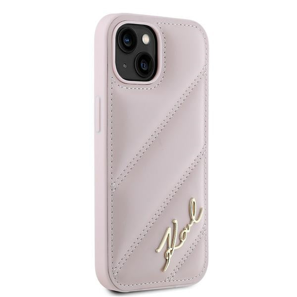 Ovitek za Apple iPhone 15, Karl Lagerfeld, Diagonal Quilted Script, Roza