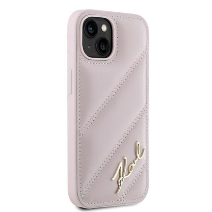 Ovitek za Apple iPhone 15, Karl Lagerfeld, Diagonal Quilted Script, Roza