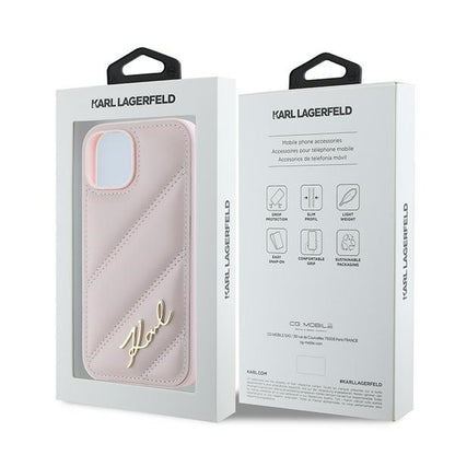 Ovitek za Apple iPhone 15, Karl Lagerfeld, Diagonal Quilted Script, Roza