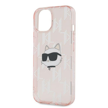 Case for Apple iPhone 15, Karl Lagerfeld, IML Luxury Monogram Choupette's Head, Pink
